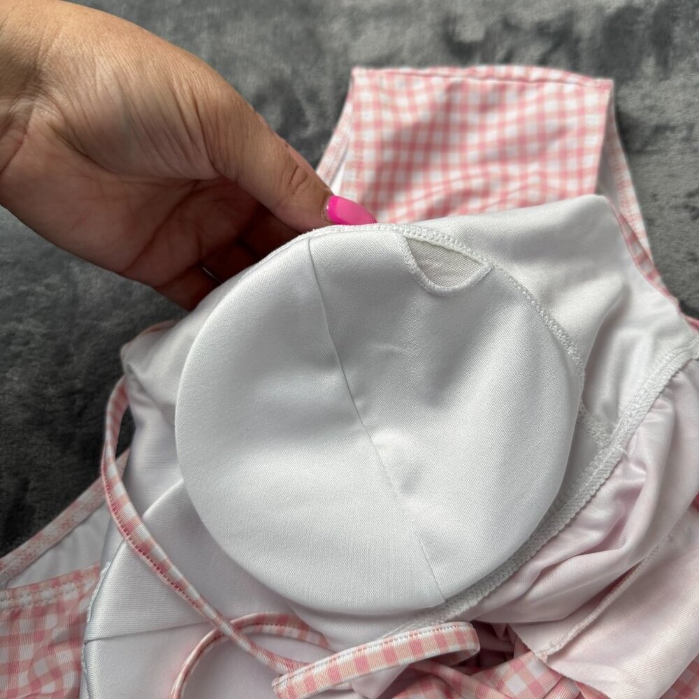 Women Simply Southern 2pc Tankini Pink Gingham XL Swimwear Bathing Suit Bikini - Picture 8 of 10
